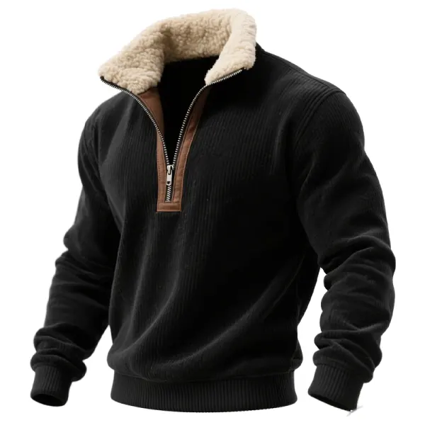 Men's Western Warm Corduroy Sweatshirt With Faux Shearling Collar - Wayrates.com 
