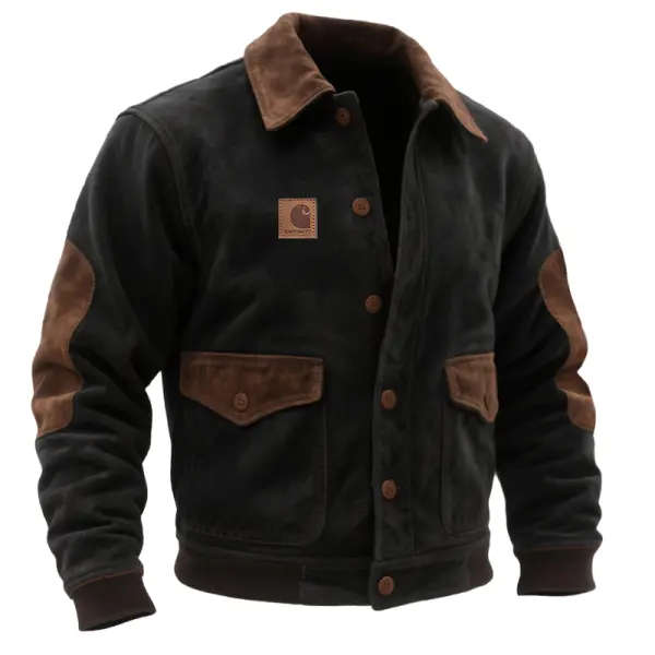Men's Country Suede Western Barn Cargo Jacket With Brown Accents - Wayrates.com 