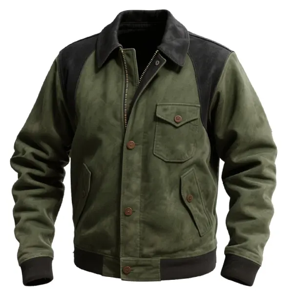Men's Vintage Multiple Pockets Suede-Trimmed Jacket - Wayrates.com 