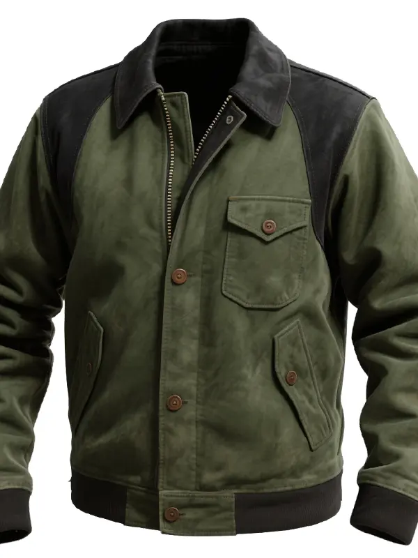 Men's Vintage Multiple Pockets Suede-Trimmed Jacket - Wantbright.com 