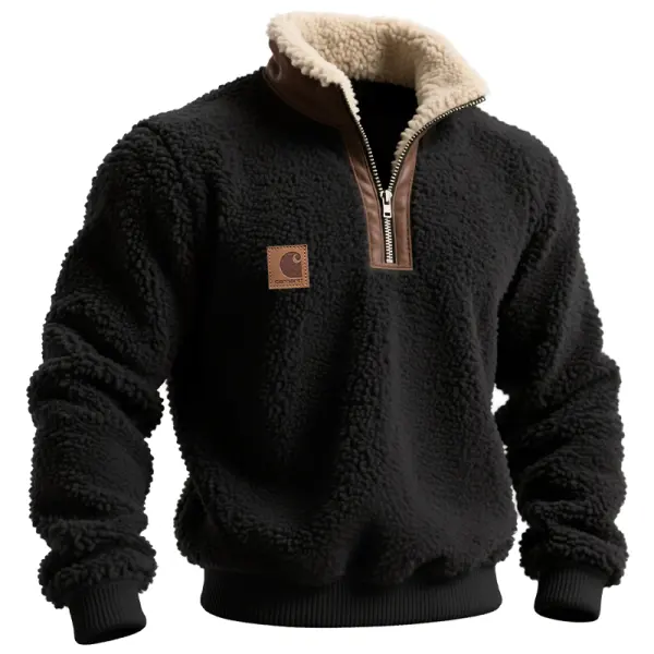 Men's Retro Fleece Sweatshirt With Half-Zip And Sherpa Collar - Wayrates.com 