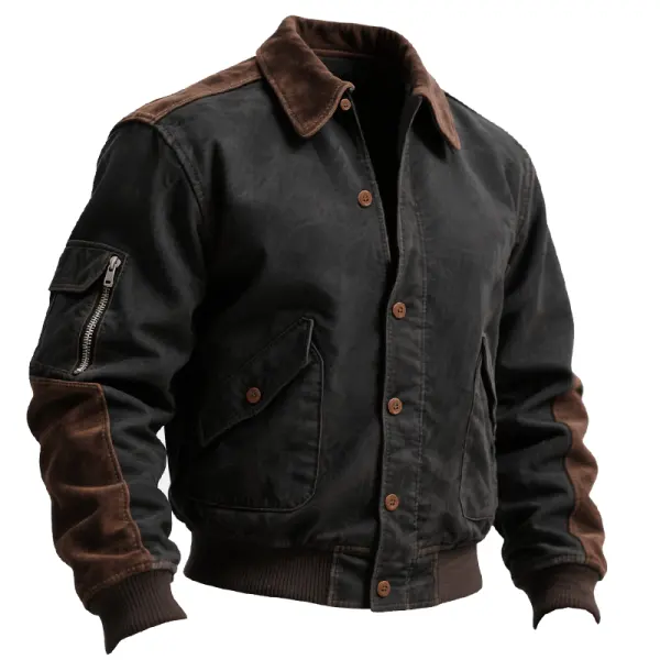 Men's Classic Black And Brown Patchwork Suede Bomber Jacket With Suede Details - Wayrates.com 