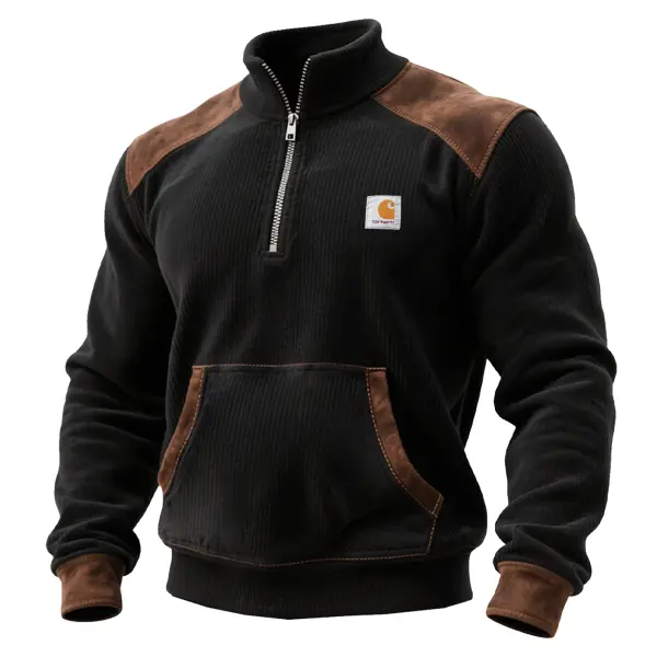 Men's Vintage Black And Brown Chenille Quarter-Zip Pullover - Wayrates.chimpone.com 