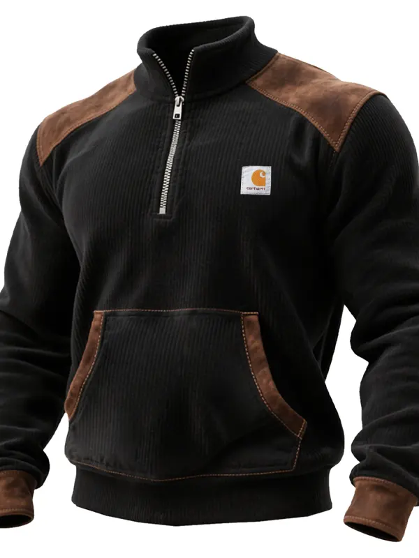 Carhartt Men's Vintage Black And Brown Chenille Quarter-Zip Sweatshirts - Wantbright.com 