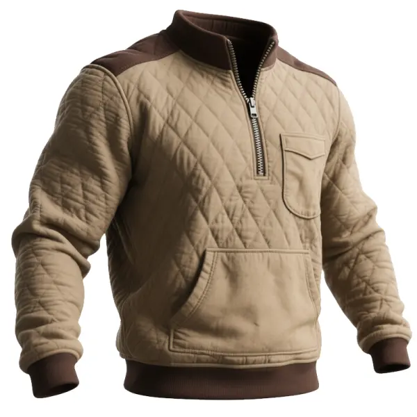 Quilted Half-Zip Jacket For Men - Stylish And Warm Winter Outerwear - Cotosen.chimpone.com 