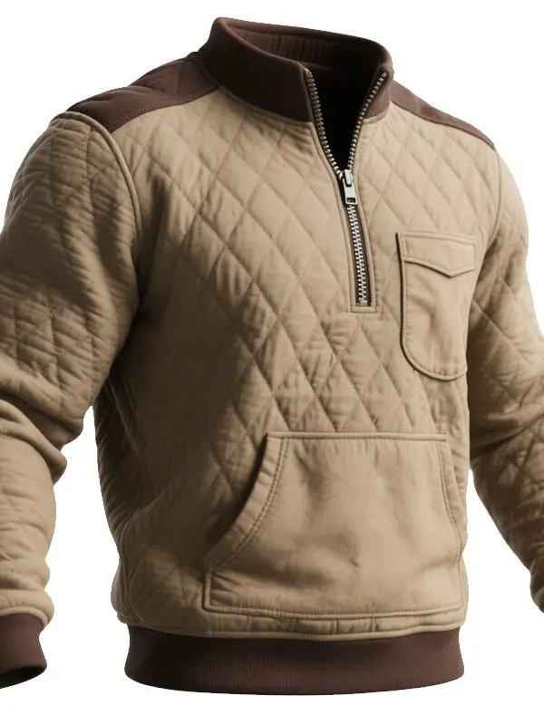 Quilted Half-Zip Jacket For Men - Stylish And Warm Winter Outerwear - Wantbright.com 