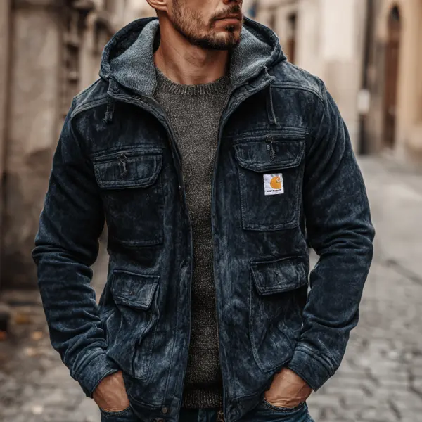 Hooded Denim Jacket With Detachable Liner For All-Season Wear - Wayrates.com 