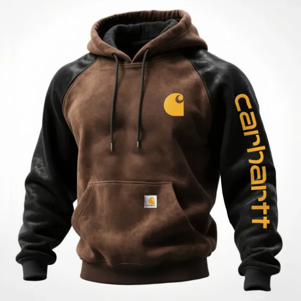 Carhartt Western Retro Style Contrast Color Stitching Suede Raglan Sleeve Hooded Sweatshirt - Wayrates.chimpone.com 