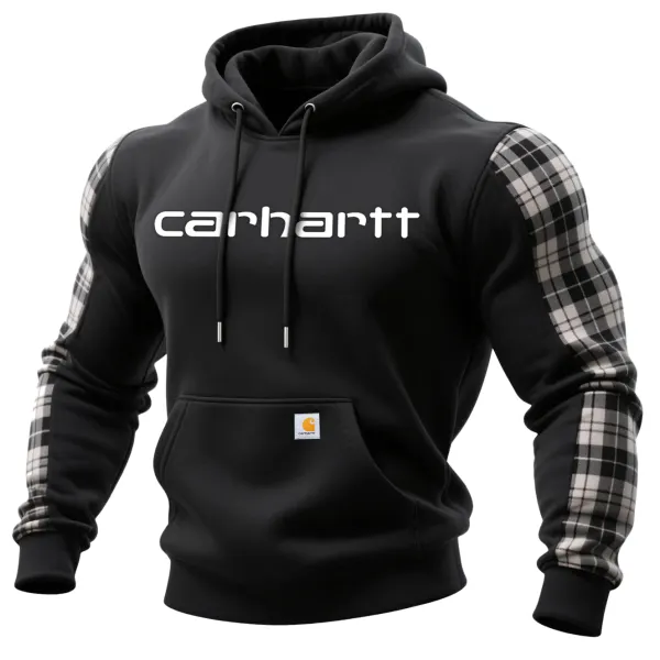Casual Loose And Comfortable Plaid Stitching Hooded Sweatshirt - Wayrates.com 