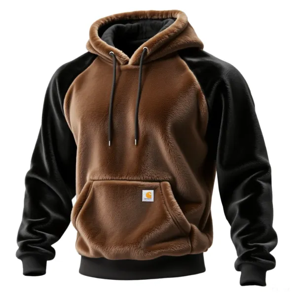 Western Retro Style Contrast Color Stitching Baby Velvet Raglan Sleeve Hooded Sweatshirt - Wayrates.com 