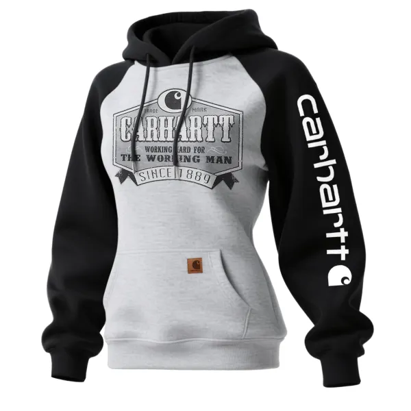 Women's Retro Western Style Contrast Panel Raglan Sleeve Hooded Sweatshirt - Wayrates.chimpone.com 