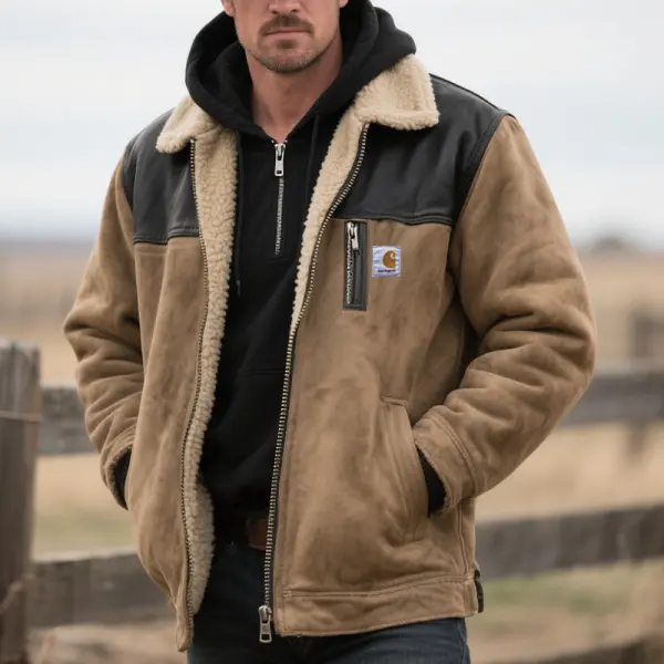 Men's Vintage Warm And Stylish Brown Jacket With Shearling Lining Khaki - Wayrates.com 