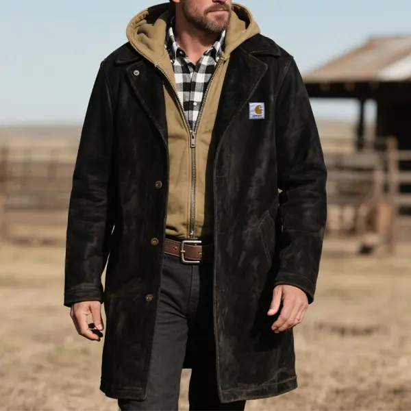 Men's Vintage Rugged Suede Lapel Trench Coat Jacket - Wayrates.com 