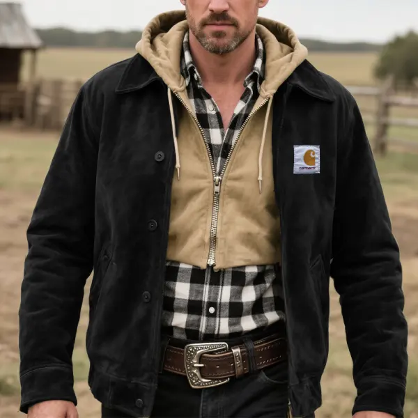 Men's Vintage Rugged Suede Jacket With Detachable Hood Black - Wayrates.com 