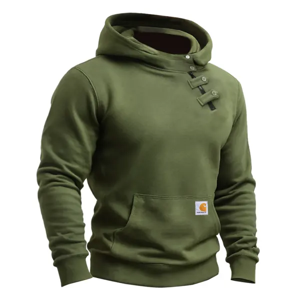Men's Vintage Military Green Insulated Pocket Zipper Button Closure Hoodie - Wayrates.com 