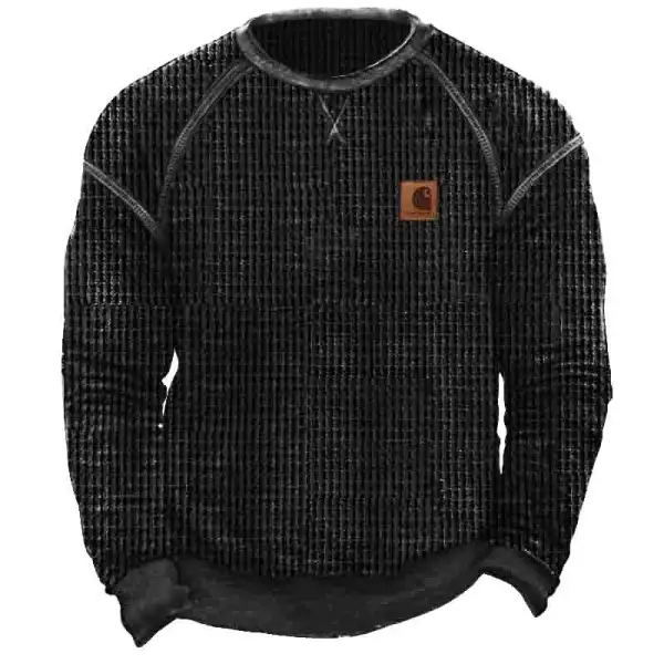 Men's Vintage Western Cowboy Waffle Knit Crew Neck Long Sleeve Sweatshirt - Wayrates.chimpone.com 