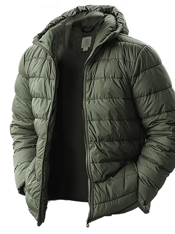 Men's Vintage Military Green Puffer Jacket With Hood - Wantbright.com 