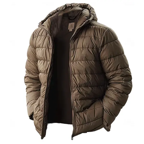 Men's Vintage Olive Green Puffer Jacket With Hood - Cotosen.chimpone.com 