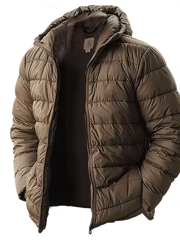 Men's Vintage Olive Green Puffer Jacket With Hood - Wantbright.com 
