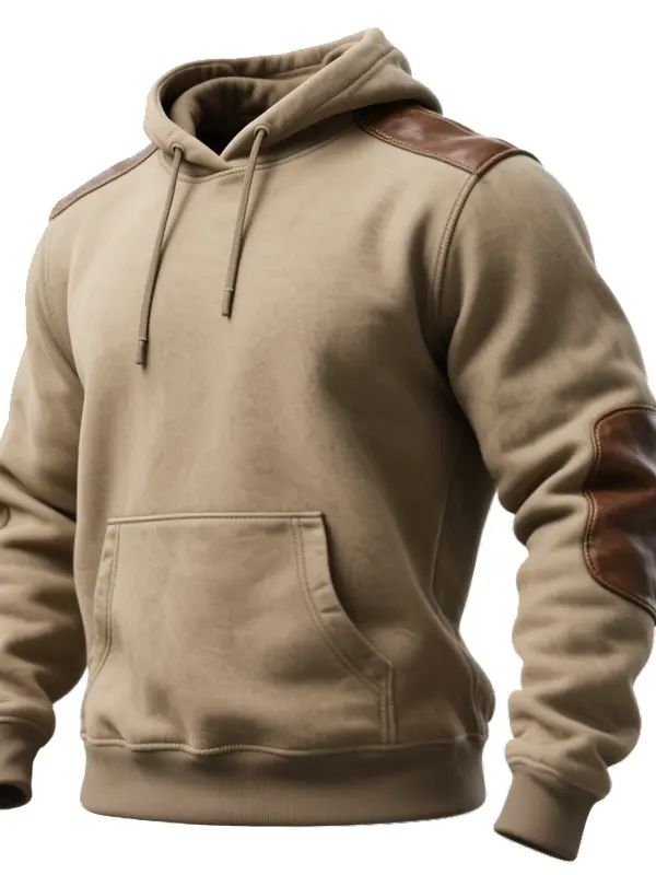 Hooded Sweatshirt With Reinforced Elbow Patches And Front Pocket - Perfect For Casual Wear - Wantbright.com 
