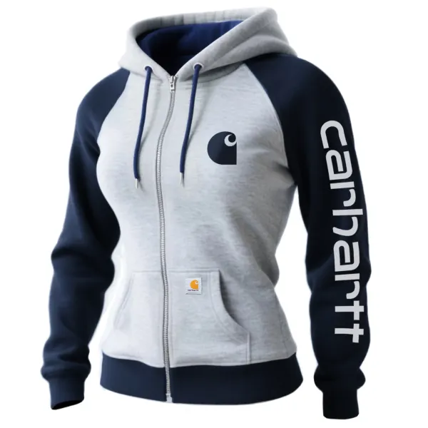 Retro Western Women's Raglan Sleeve Contrast Color Stitching Hooded Sweatshirt Zipper Cardigan Jacket - Wayrates.com 