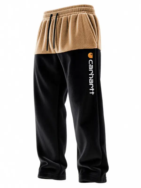 Men's Vintage Embroidery Fleece Contrast Waistband Sweatpants Pants - Wantbright.com 