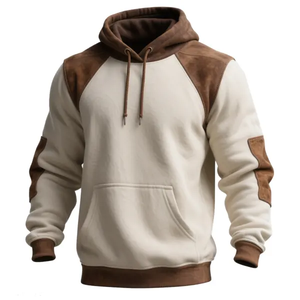 Men's Vintage Brown And Beige Hooded Sweatshirt With Contrast Sleeves - Cotosen.chimpone.com 
