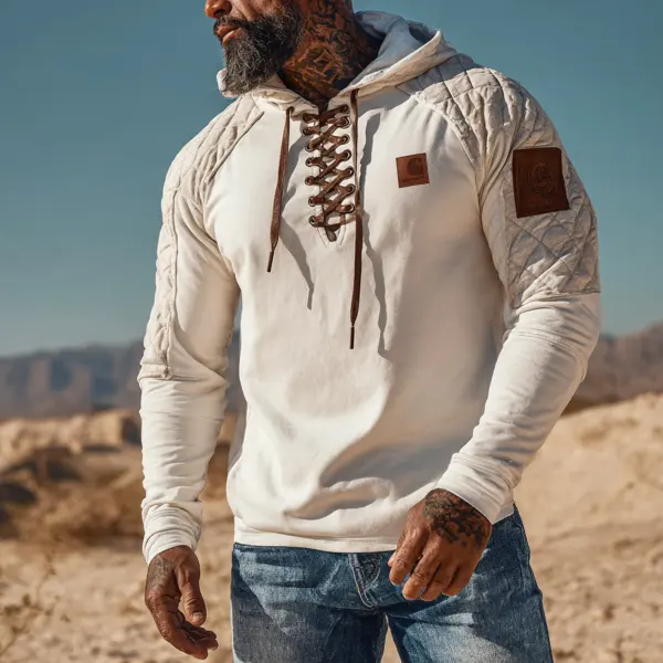 Men's Vintage Desert Adventure Hoodie With Lace-Up Detail - Wayrates.com 