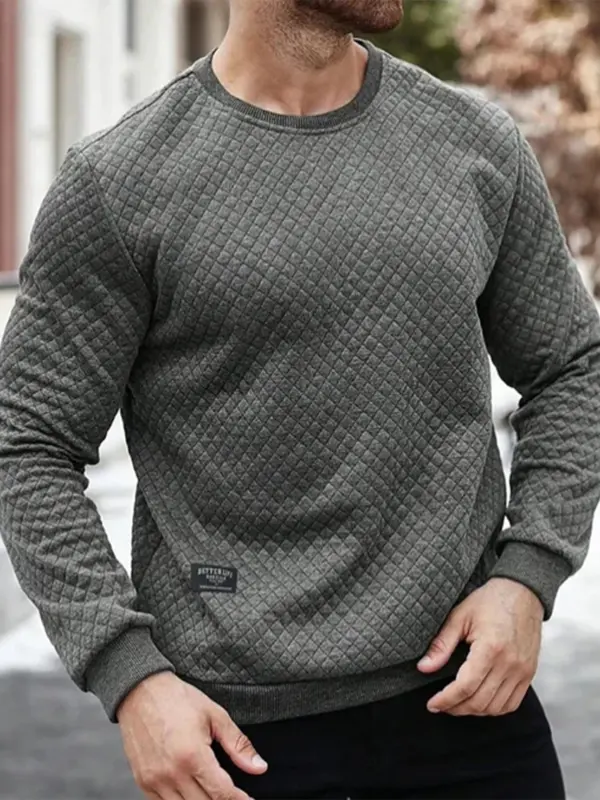 Men's Vintage Gray Quilted Crew Neck Sweatshirt - Wantbright.com 