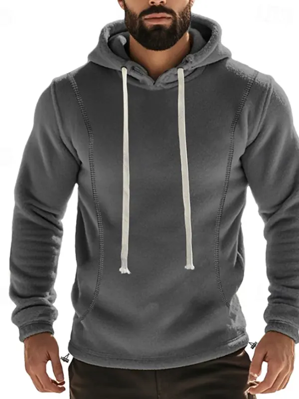 Men's Vintage Gray Fitted Hoodie With Drawstrings - Wantbright.com 