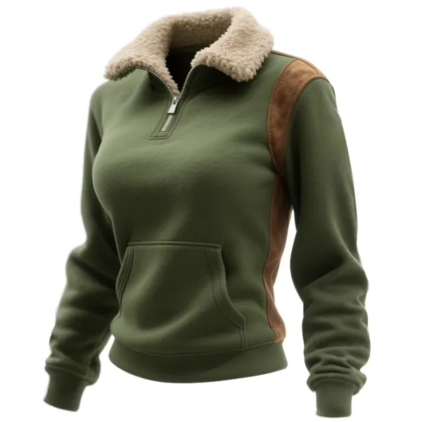 Retro Western Style Women's Contrast Color Stitching 1/4 Zip Stand Collar Sweatshirt - Cotosen.chimpone.com 