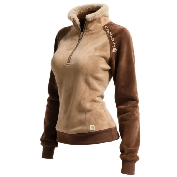 Women's Retro Western Style Contrast Color Fur Collar Stand Collar Sweatshirt - Wayrates.chimpone.com 