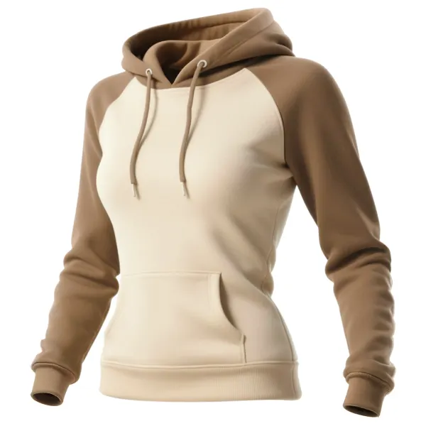 Women's Loose Casual Contrast Color Raglan Sleeve Hooded Sweatshirt - Wayrates.com 