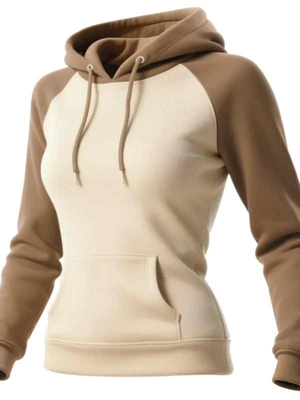 Women's Loose Casual Contrast Color Raglan Sleeve Hooded Sweatshirt - Wantbright.com 