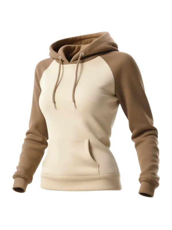 Women's Loose Casual Contrast Color Raglan Sleeve Hooded Sweatshirt - Hoplady.chimpone.com 