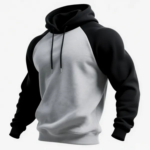 Unisex Casual Contrast Color Raglan Sleeve Hooded Sweatshirt - Wayrates.com 