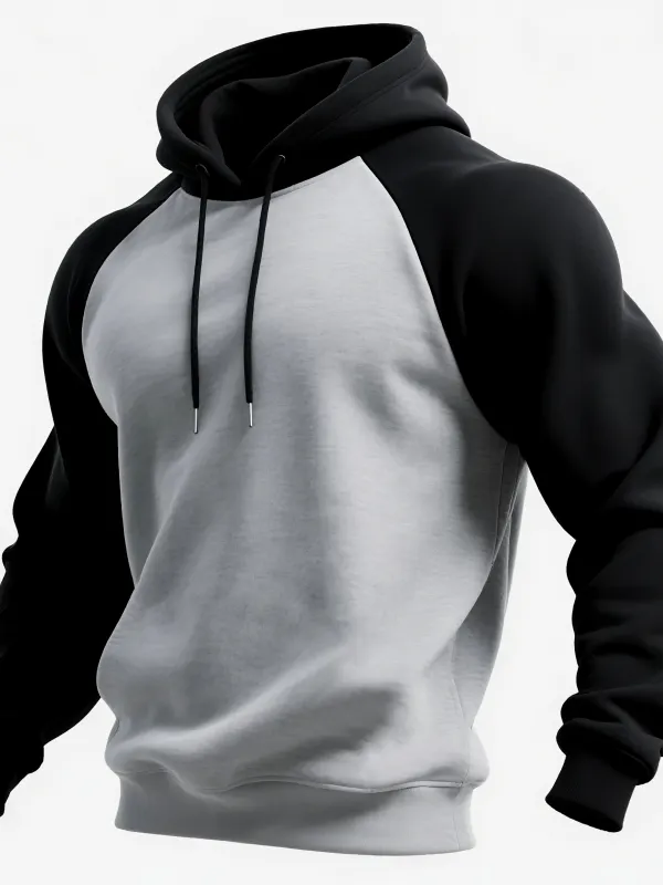 Casual Contrast Color Raglan Sleeve Hooded Sweatshirt - Wantbright.com 