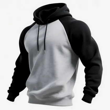Unisex Casual Contrast Color Raglan Sleeve Hooded Sweatshirt
