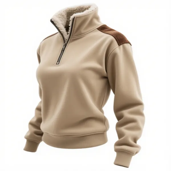 Women's Retro Western Style Contrast Panel Stand Collar Sweatshirt - Cotosen.chimpone.com 