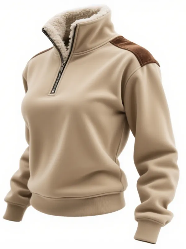 Women's Retro Western Style Contrast Panel Stand Collar Sweatshirt - Wantbright.com 