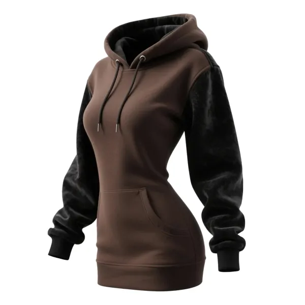 Women's Retro Western Contrast Panel Long Hooded Sweatshirt Dress - Cotosen.chimpone.com 