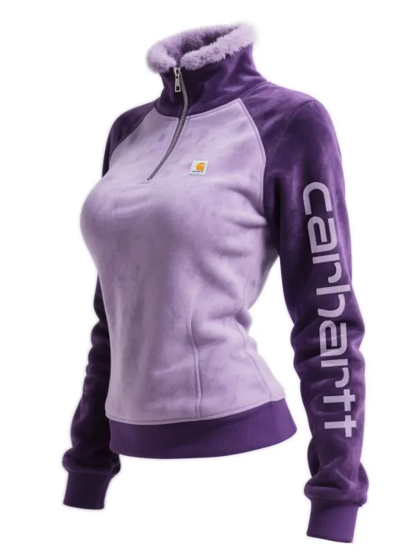 Women's Retro Western Style Contrast Color Fur Collar Stand Collar Sweatshirt - Simplyion.com 