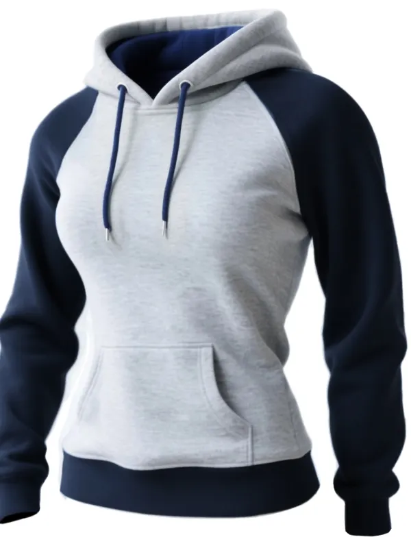 Retro Western Style Women's Raglan Sleeve Contrast Color Stitching 1 Hooded Sweatshirt - Wantbright.com 