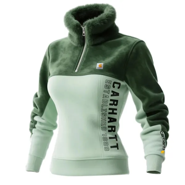 Women's Retro Western Style Contrast Color Fur Collar Stand Collar Sweatshirt - Wayrates.chimpone.com 