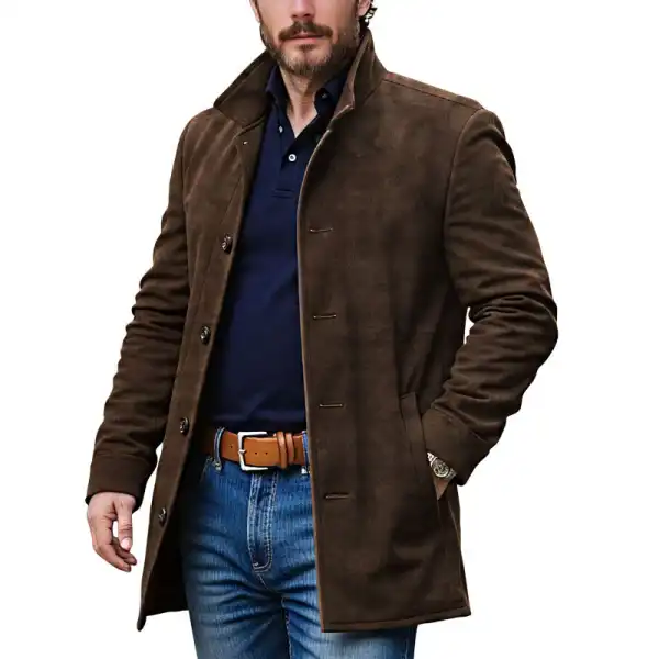 Men's Vintage Brown Suede Stand Collar Jacket Coat - Wayrates.chimpone.com 