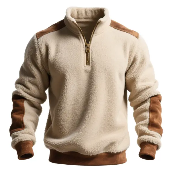Men's Vintage Fleece Suede Quarter-Zip Stand-Collar Sweatshirt - Cotosen.chimpone.com 