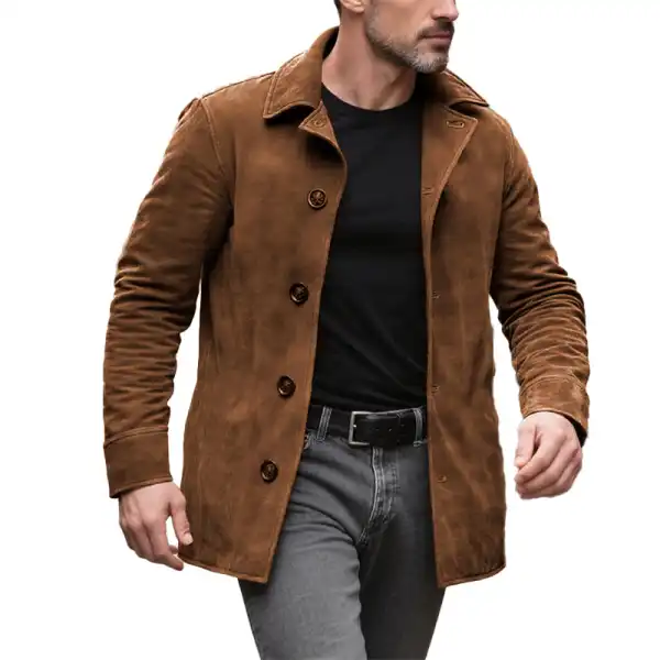 Men's Single Breasted Long Sleeve Solid Color Suede Trench Jacket Coat - Wayrates.chimpone.com 