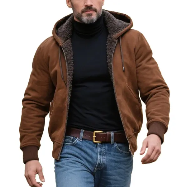 Men's Long Sleeve Suede Sherpa Lined Hooded Jacket - Wayrates.chimpone.com 