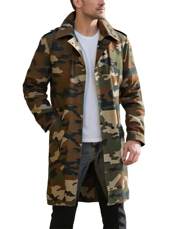 Men's Vintage Camouflage Long Trench Jacket Coat - Wantbright.com 
