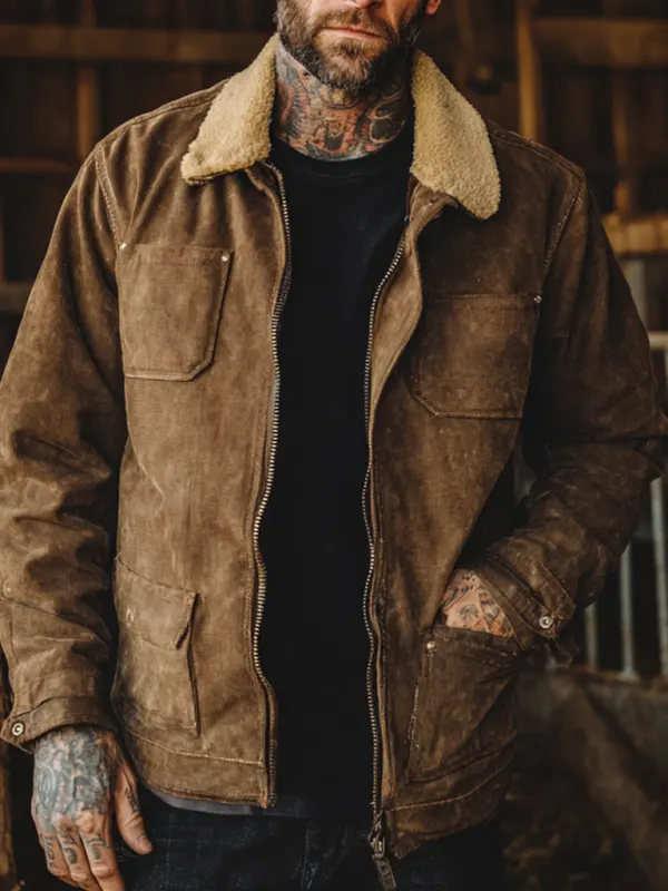 Stylish Corduroy Jacket With Faux Fur Collar For Men - Simplyion.com 